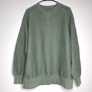 < Aerie Green Oversized Ribbed Sweatshirt >